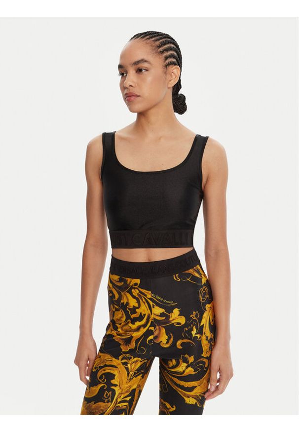 Just Cavalli Top 79PAM204 J0108 Czarny Slim Fit. Kolor: czarny. Materiał: syntetyk