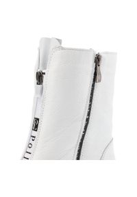 Białe Botki Pollonus Ocieplane Buty Damskie. Kolor: biały. Materiał: skóra, futro, syntetyk. Szerokość cholewki: normalna. Wzór: nadruk. Sezon: zima #4