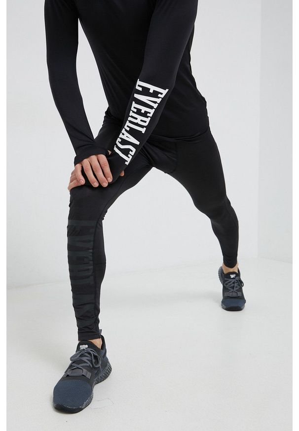EVERLAST - Everlast Legginsy męskie kolor czarny z nadrukiem. Kolor: czarny. Materiał: dzianina. Wzór: nadruk