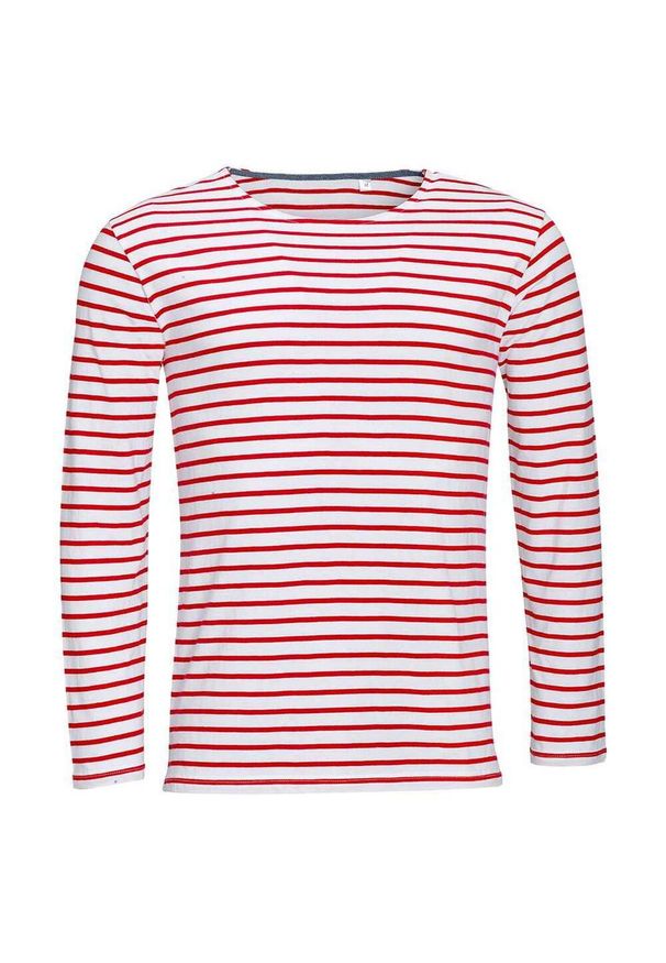 SOL'S - Męska Koszulka Z Długim Rękawem W Morskie Paski. Kolor: czerwony, wielokolorowy, biały. Długość rękawa: długi rękaw. Długość: długie. Wzór: paski. Sport: turystyka piesza