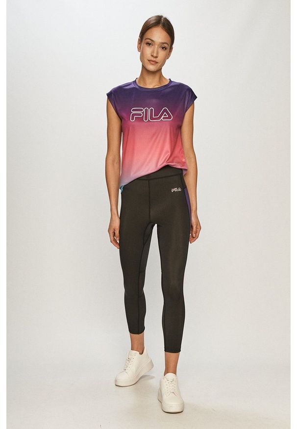 Fila - Legginsy. Stan: podwyższony. Kolor: czarny. Wzór: nadruk