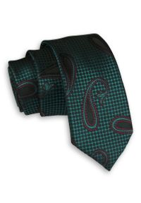 Alties - Zielony Butelkowy Elegancki Męski Krawat -ALTIES- 6 cm, Klasyczny, w Bordowy Wzór Paisley. Kolor: czerwony. Materiał: tkanina. Wzór: paisley. Styl: klasyczny, elegancki #1