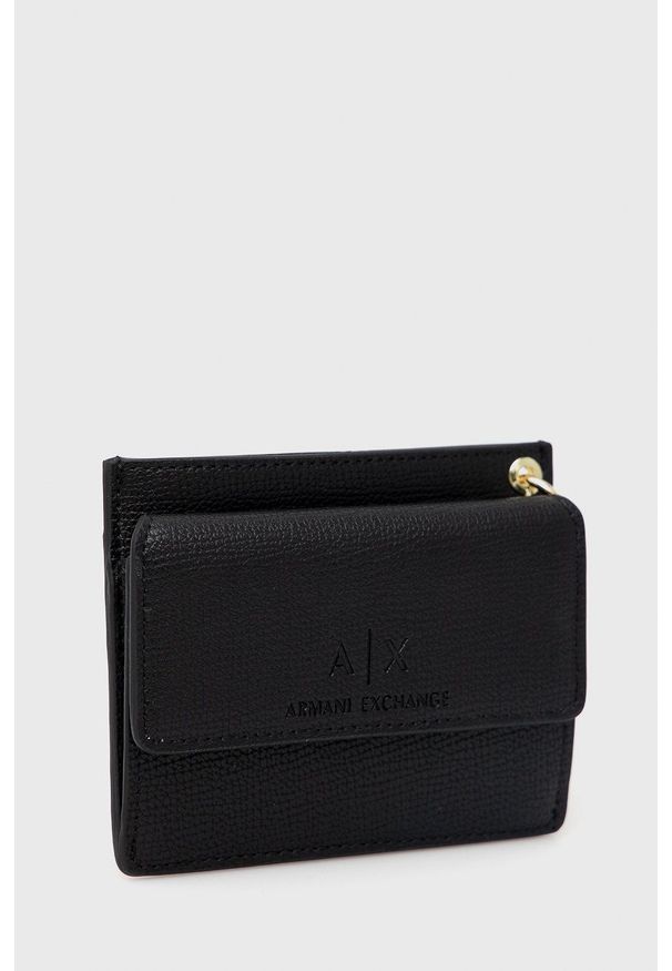 Armani Exchange Portfel damski kolor czarny. Kolor: czarny. Materiał: materiał. Wzór: gładki