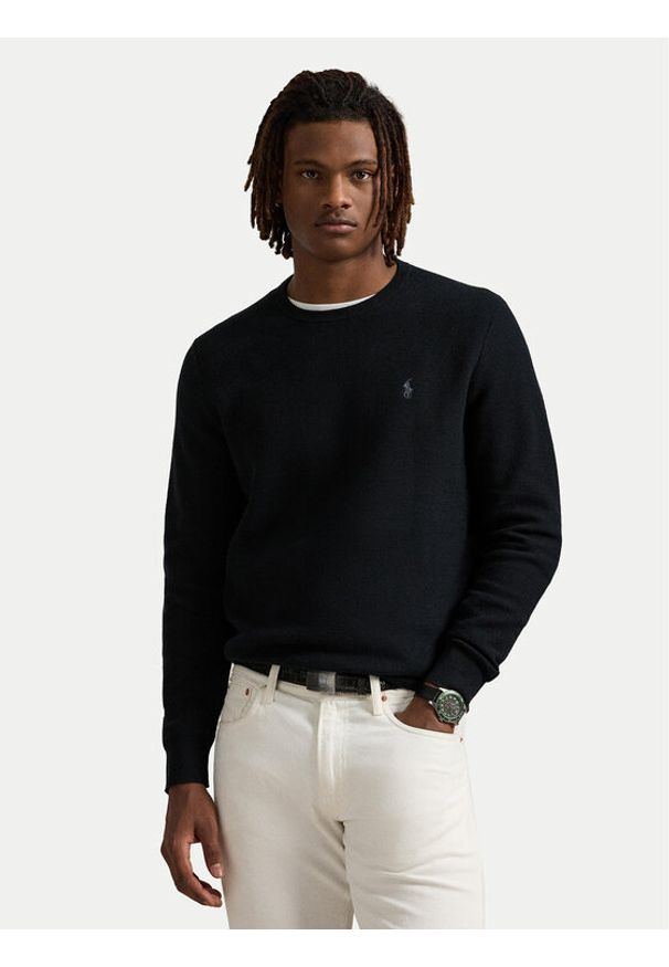 Polo Ralph Lauren Sweter 710918163508 Czarny Regular Fit. Typ kołnierza: polo. Kolor: czarny. Materiał: bawełna