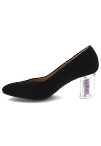 Czarne Czółenka Espirito Eleganckie Skórzane Buty. Okazja: na co dzień. Zapięcie: bez zapięcia. Kolor: czarny. Szerokość cholewki: normalna. Wzór: kwiaty. Materiał: skóra. Obcas: na obcasie. Styl: elegancki. Wysokość obcasa: średni #3