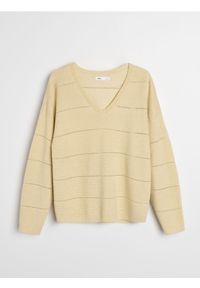 Sinsay - Wiskozowy sweter z dekoltem V - złoty. Kolor: złoty. Materiał: wiskoza #1