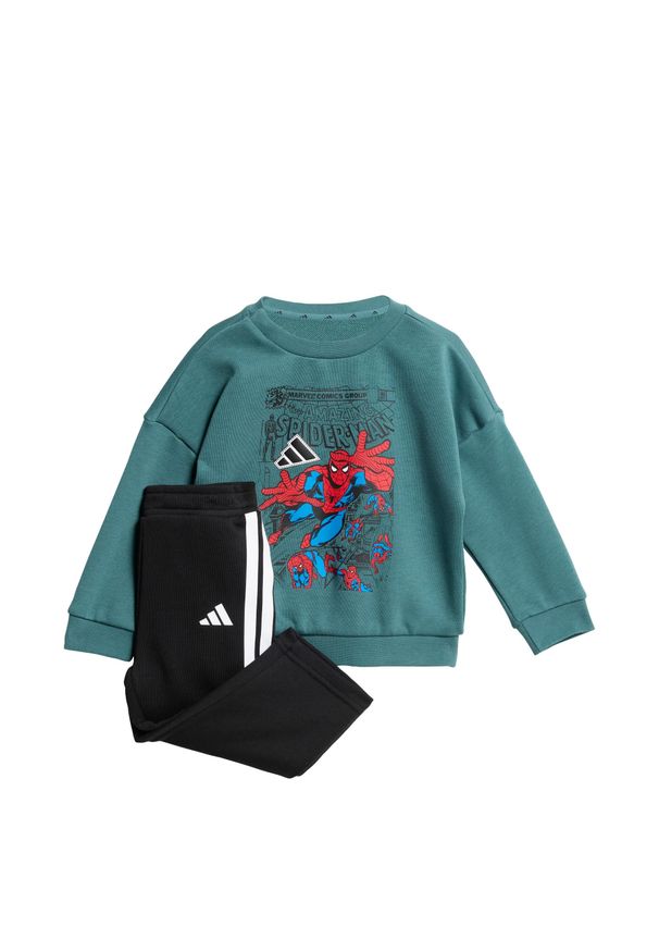 Adidas - Zestaw Marvel Spider-Man Jogger Kids. Okazja: na uczelnię. Kolor: niebieski, wielokolorowy, biały. Materiał: dresówka. Wzór: motyw z bajki. Styl: młodzieżowy, sportowy