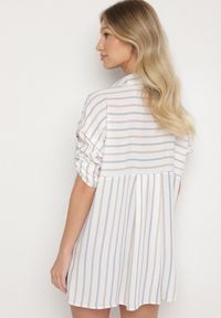 Born2be - Jasnobeżowa Bawełniana Koszula Oversize w Paski Filalira. Okazja: na co dzień. Typ kołnierza: dekolt w serek, kołnierzyk klasyczny. Kolor: beżowy. Materiał: bawełna. Długość rękawa: długi rękaw. Długość: długie. Wzór: paski. Styl: klasyczny, elegancki, casual #6