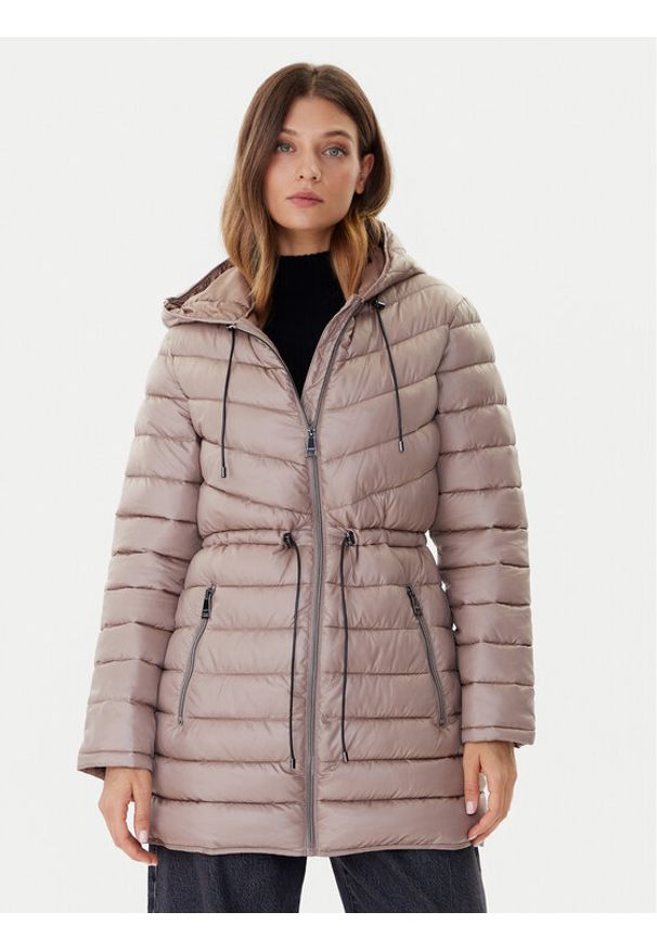DKNY Płaszcz zimowy DLEMPV38 Beżowy Slim Fit. Kolor: beżowy. Materiał: syntetyk. Sezon: zima