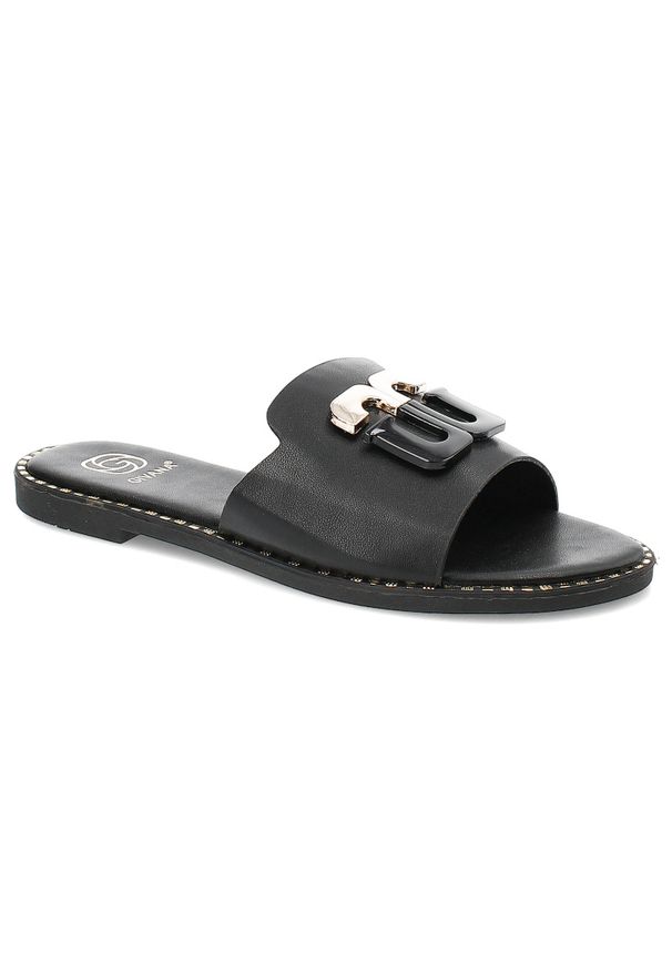 Czarne Klapki Givana Stylowe Obuwie Damskie. Okazja: na co dzień. Kolor: czarny. Materiał: skóra. Sezon: lato. Styl: elegancki