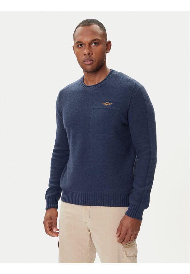 Aeronautica Militare Sweter 252MA1586UL00904 Granatowy Regular Fit. Kolor: niebieski. Materiał: bawełna
