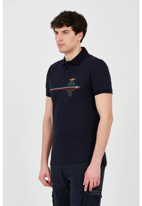 Aeronautica Militare - AERONAUTICA MILITARE Granatowe polo Frecce Tricolori Embroidered. Typ kołnierza: polo. Kolor: niebieski