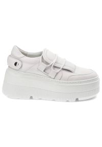 Białe Sneakersy Armodo Stylowe Obuwie Na Platformie. Zapięcie: rzepy. Kolor: biały. Materiał: jeans, syntetyk, materiał. Obcas: na platformie #7