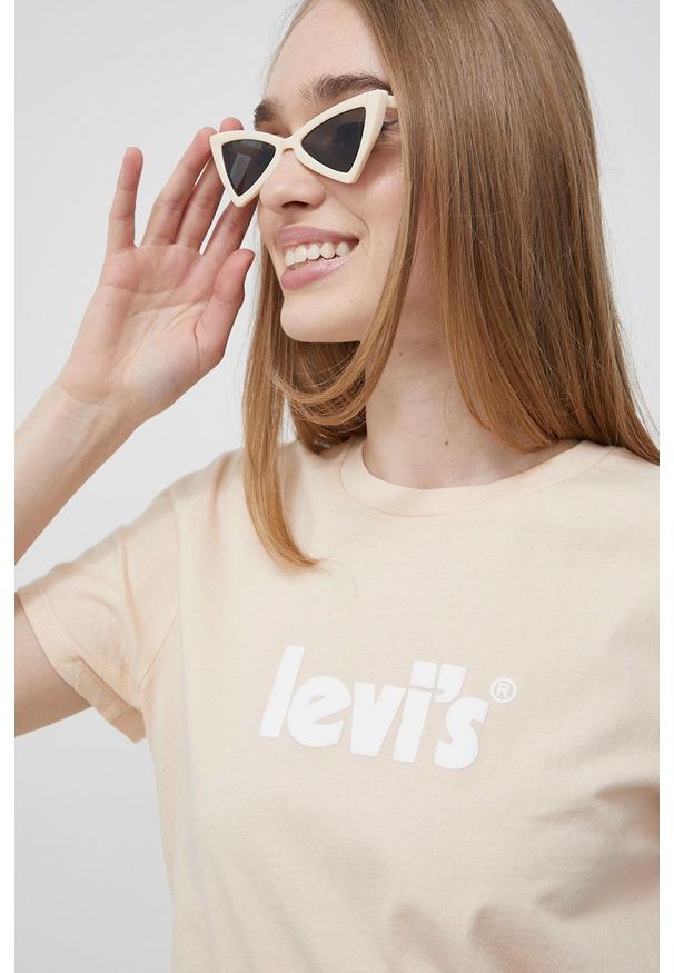 Levi's® - Levi's t-shirt bawełniany kolor pomarańczowy. Okazja: na co dzień, na spotkanie biznesowe. Kolor: pomarańczowy. Materiał: bawełna. Wzór: nadruk. Styl: biznesowy, casual