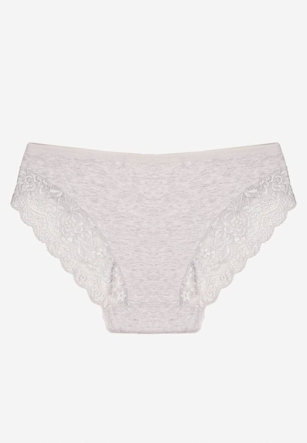 Born2be - Jasnoszare Majtki Figi Zdobione Koronką Venissella. Kolor: szary. Materiał: koronka. Wzór: aplikacja, koronka