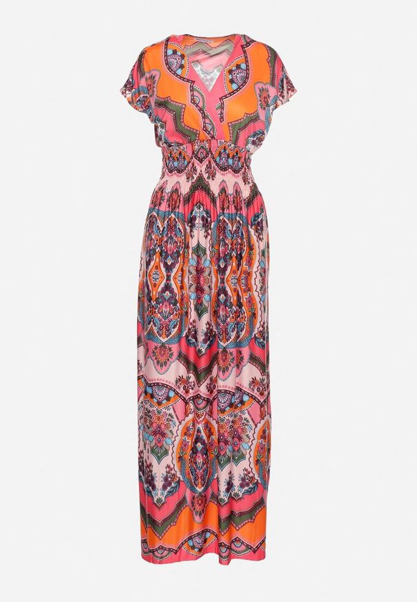 Born2be - Pomarańczowa Sukienka Maxi w Stylu Boho z Elastycznej Wiskozy Arnevia. Okazja: na co dzień. Kolor: pomarańczowy. Materiał: wiskoza. Typ sukienki: proste. Styl: boho. Długość: maxi