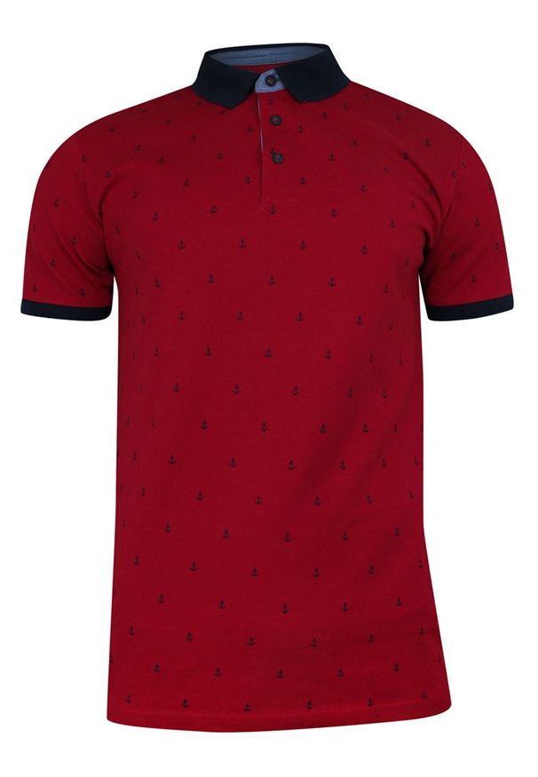 Pako Jeans - Koszulka POLO, Czerwona z Granatowym Kołnierzykiem, w Kotwice, Męska, Krótki Rękaw -PAKO JEANS. Okazja: na co dzień. Typ kołnierza: polo. Kolor: niebieski, czerwony, wielokolorowy. Materiał: bawełna. Długość rękawa: krótki rękaw. Długość: krótkie. Styl: casual