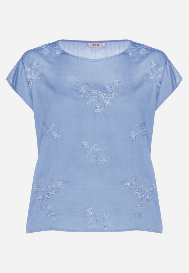 Born2be - Niebieska Bluzka z Haftem i Sznurkiem Przy Dekolcie Mepaya. Okazja: na co dzień. Kolekcja: plus size. Kolor: niebieski. Długość rękawa: krótki rękaw. Długość: krótkie. Wzór: haft. Sezon: lato. Styl: klasyczny, elegancki, casual