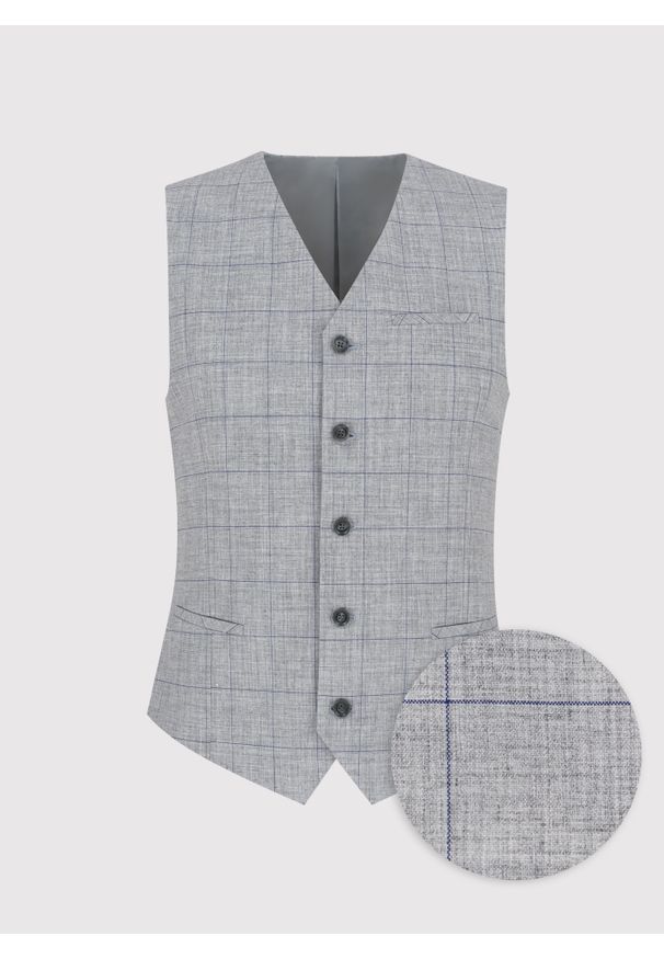 Pako Lorente - PAKO LORENTE – Szara kamizelka męska w granatową kratkę. Kolor: niebieski, szary, wielokolorowy. Materiał: poliester, wiskoza, elastan. Wzór: kratka