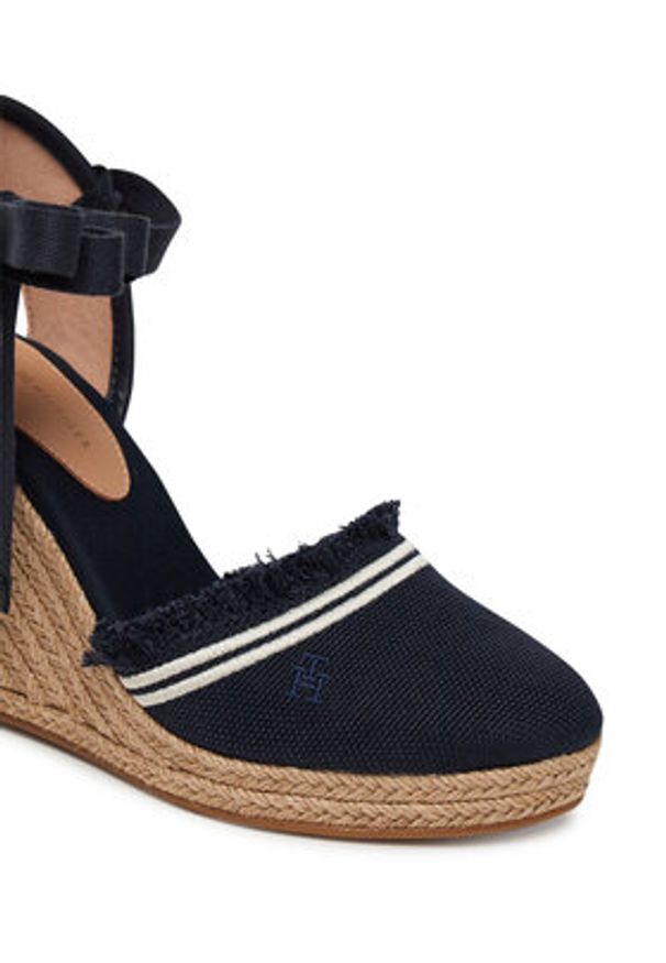 TOMMY HILFIGER - Tommy Hilfiger Espadryle Fringe Canvas High Wedge FW0FW08878 Granatowy. Kolor: niebieski. Materiał: materiał