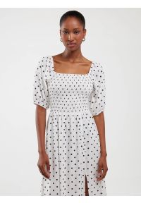 Big-Star - Sukienka damska midi z wiskozy w kropki biała Sotini 100. Kolor: biały. Materiał: wiskoza. Długość rękawa: krótki rękaw. Wzór: kropki. Sezon: lato. Typ sukienki: proste. Styl: wakacyjny, wizytowy, elegancki. Długość: midi #6