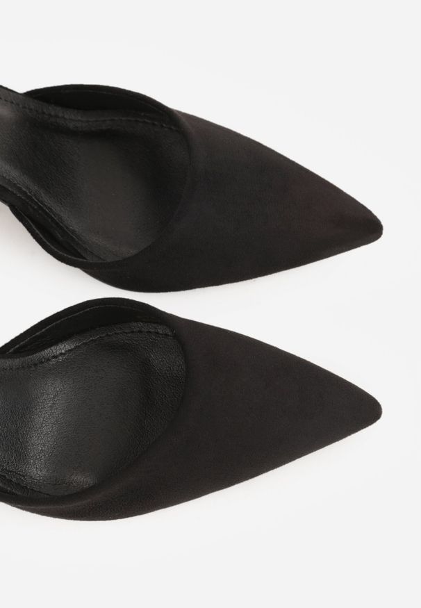 Born2be - Czarne Czółenka z Imitacji Zamszu na Słupku z Noskiem w Szpic Violetto. Okazja: na co dzień, do pracy, na spotkanie biznesowe. Zapięcie: pasek. Kolor: czarny. Materiał: zamsz. Obcas: na słupku. Styl: klasyczny, casual, biznesowy, elegancki. Wysokość obcasa: średni