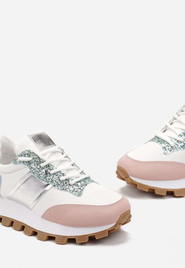Renee - Różowe Sneakersy na Grubej Podeszwie z Protektorem Pikiria. Okazja: na co dzień. Kolor: biały, różowy