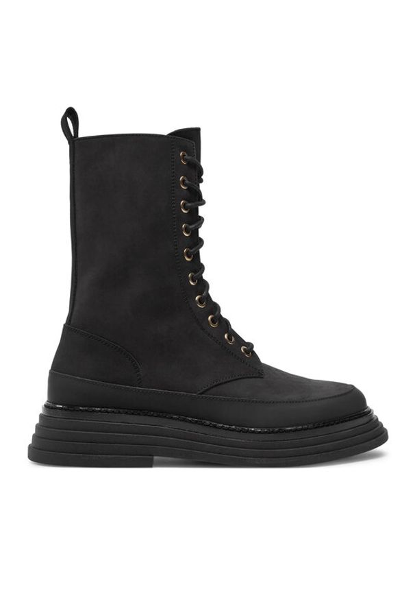 Pollini Trzewiki SA24074G1LTO0000 Czarny. Kolor: czarny. Materiał: nubuk, skóra