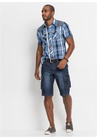 bonprix - Koszula z krótkim rękawem i wstawką z denimu. Kolor: niebieski. Materiał: denim. Długość rękawa: krótki rękaw. Długość: krótkie #2