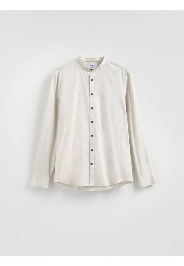 Reserved - Koszula slim fit ze stójką - beżowy. Typ kołnierza: kołnierzyk stójkowy. Kolor: beżowy. Materiał: bawełna, tkanina