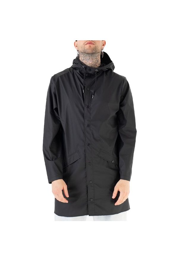 Kurtka Rains Long Jacket 12020-01 - czarna. Kolor: czarny. Materiał: poliester, materiał. Długość: długie. Sport: kolarstwo