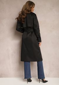 Renee - Czarny Długi Płaszcz Trencz Dwurzędowy z Paskiem w Komplecie Sabila. Kolor: czarny. Materiał: jeans. Długość rękawa: długi rękaw. Długość: długie. Styl: klasyczny, elegancki, wizytowy #5