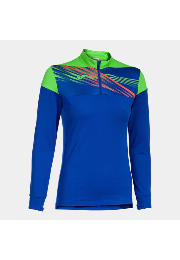 Joma Elite X damska bluza z kapturem 1/4 zip — Royal‑Fluor Green, S. Typ kołnierza: kaptur. Kolor: niebieski