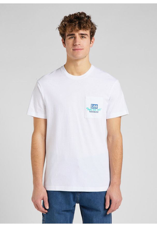 Lee - LEE BEST CHOICE TEE MĘSKI T-SHIRT KOSZULKA LOGO NADRUK BRIGHT WHITE L65GFELJ. Wzór: nadruk