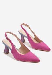 Renee - Fioletowe Sandały Vices na Kaczuszce Typu Slingback Edilitha. Okazja: na co dzień. Zapięcie: sprzączka. Kolor: fioletowy. Materiał: koronka. Wzór: aplikacja. Obcas: na szpilce. Styl: casual. Wysokość obcasa: średni #5