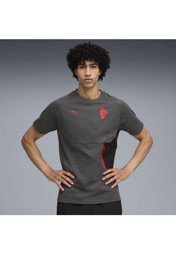 Puma - Męska koszulka AC Milan PUMATECH z kieszenią PUMA Shadow Gray For All Time Red. Kolor: czerwony, szary, wielokolorowy. Sport: piłka nożna