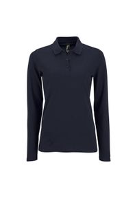 SOL'S - Damska Koszulka Polo Z Długim Rękawem Perfect Pique. Typ kołnierza: polo. Kolor: niebieski. Długość rękawa: długi rękaw. Długość: długie