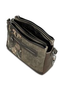 Torebka damska Anekke, mała we wzory z regulowanym paskiem zapinana na zamek, brązowa, 41703-184. Kolor: brązowy. Wzór: kwiaty, motyw z bajki, haft. Dodatki: z haftem, z breloczkiem. Styl: casual #9