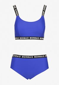 Renee - Niebieskie Bikini Majtki Typu Figi i Sportowa Góra Ozdobione Napisami Nevoneira. Kolor: niebieski. Wzór: napisy, aplikacja #4