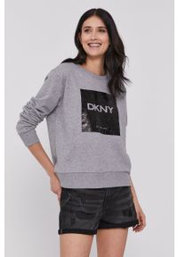 DKNY - Dkny - Bluza. Kolor: szary. Materiał: dzianina. Długość rękawa: długi rękaw. Długość: długie. Wzór: nadruk #1