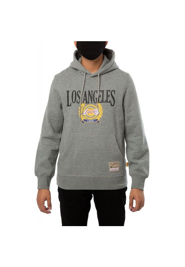 Mitchell & Ness - Bluza z kapturem Lakers. Typ kołnierza: kaptur. Kolor: szary. Sport: koszykówka