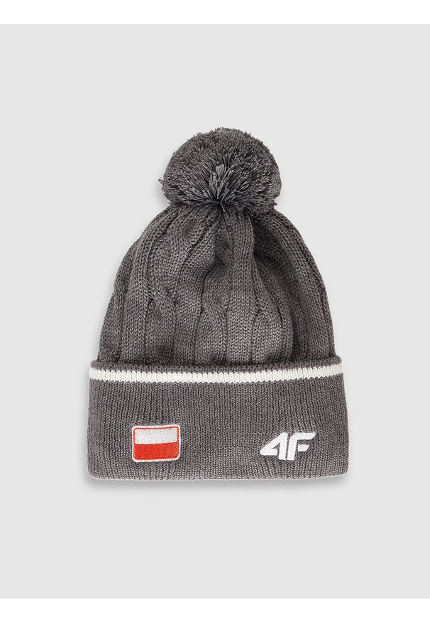 4f - 4F Czapka zimowa z wełną merino uniseks - szara S. Kolor: szary. Materiał: wełna. Wzór: haft. Sezon: zima. Styl: casual, klasyczny, sportowy