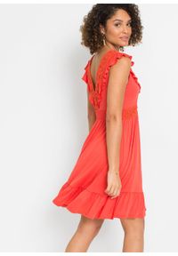 Sukienka z koronką bonprix pomarańczowo-czerwony. Kolor: pomarańczowy. Materiał: koronka. Wzór: koronka #2