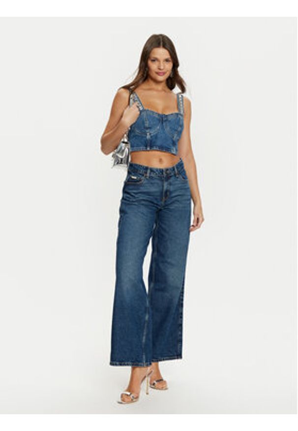 Guess Top W5RH03 D5ACC Granatowy Slim Fit. Kolor: niebieski. Materiał: bawełna