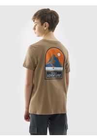 4f - 4F T-shirt z bawełny organicznej z nadrukiem chłopięcy - brązowy 164 (13-14 lat). Okazja: na co dzień. Kolor: brązowy. Materiał: bawełna. Wzór: nadruk. Sezon: lato. Styl: sportowy, klasyczny, casual