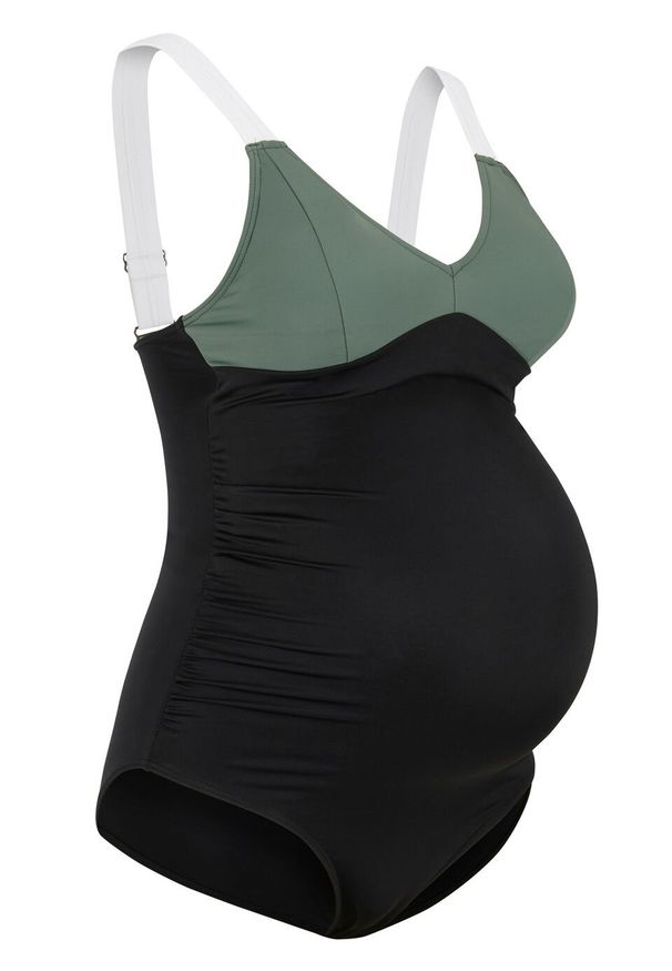 Kostium kąpielowy ciążowy, przyjazny dla środowiska bonprix czarno-oliwkowo-biały. Kolekcja: moda ciążowa. Kolor: czarny. Materiał: materiał