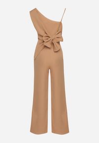 Born2be - Ciemnobeżowy Asymetryczny Komplet z Wiskozą Bluzka i Szerokie Spodnie Dollirea. Kolor: beżowy. Materiał: wiskoza #7