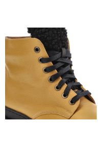 Żółte Botki Blu Skórzane Ocieplane Buty Damskie. Okazja: na spacer. Kolor: żółty. Materiał: skóra. Szerokość cholewki: normalna. Sezon: jesień. Obcas: na obcasie. Styl: elegancki. Wysokość obcasa: niski #9