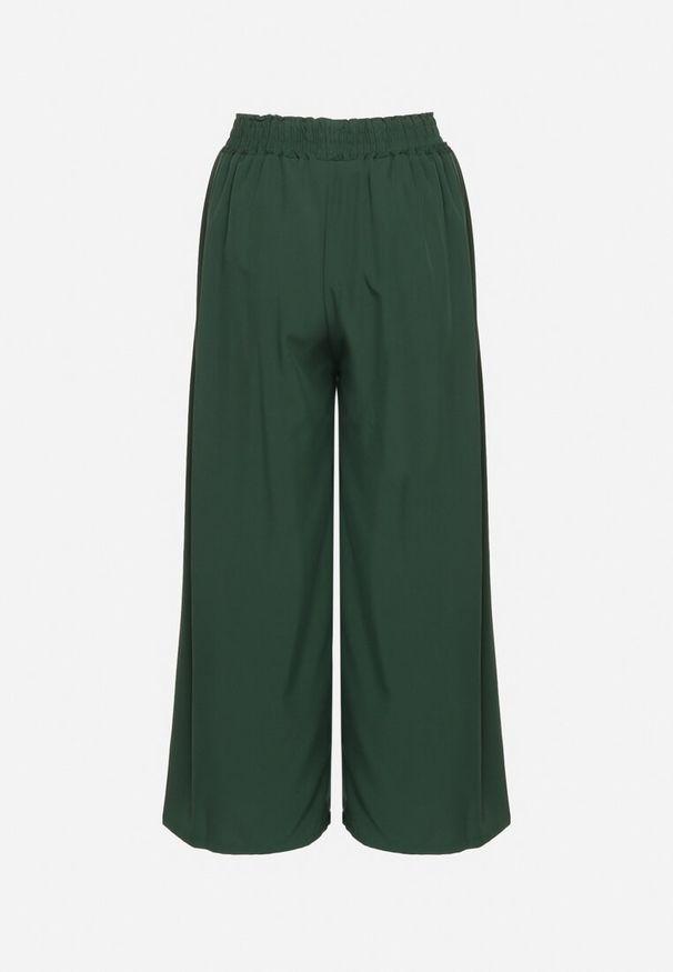 Born2be - Ciemnozielone Szerokie Spodnie z Wysokim Stanem Wiskozą i Gumką w Pasie Criseldas. Okazja: na spotkanie biznesowe, do pracy, na co dzień. Stan: podwyższony. Kolor: zielony. Materiał: wiskoza. Długość: długie. Styl: elegancki, casual, biznesowy