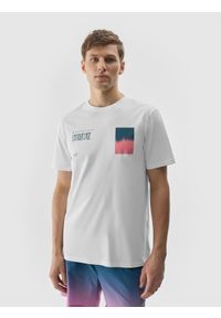 4f - 4F T-shirt z nadrukiem męski - biały S. Okazja: na co dzień. Kolor: biały. Materiał: dzianina, bawełna, jersey. Wzór: nadruk. Styl: klasyczny, sportowy, casual